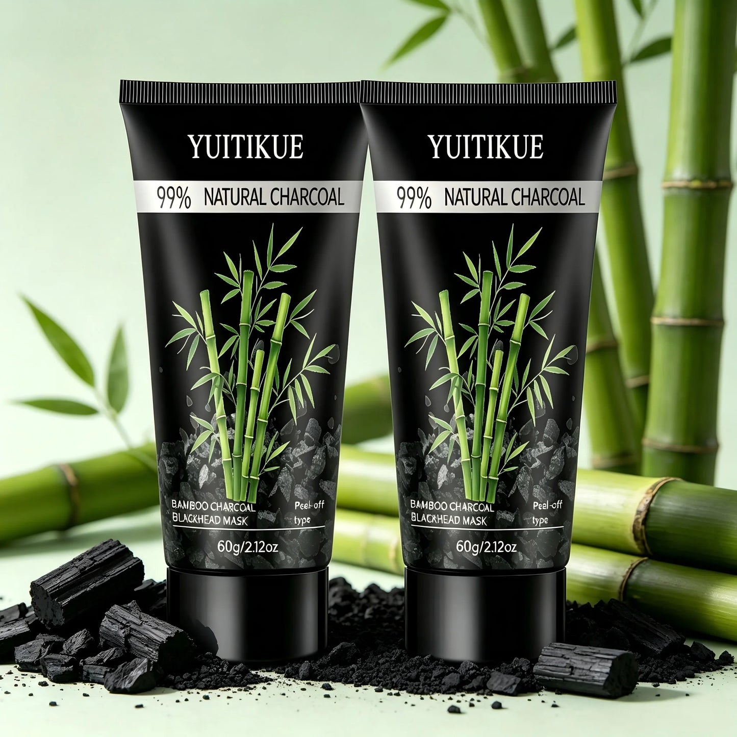 YUITIKUE Bamboo Charcoal Blackhead Mask 60g 99% Natural Charcoal Peel-off Mask for Deep Cleansing Peaceful Pleasures Health and Wellness 2pc