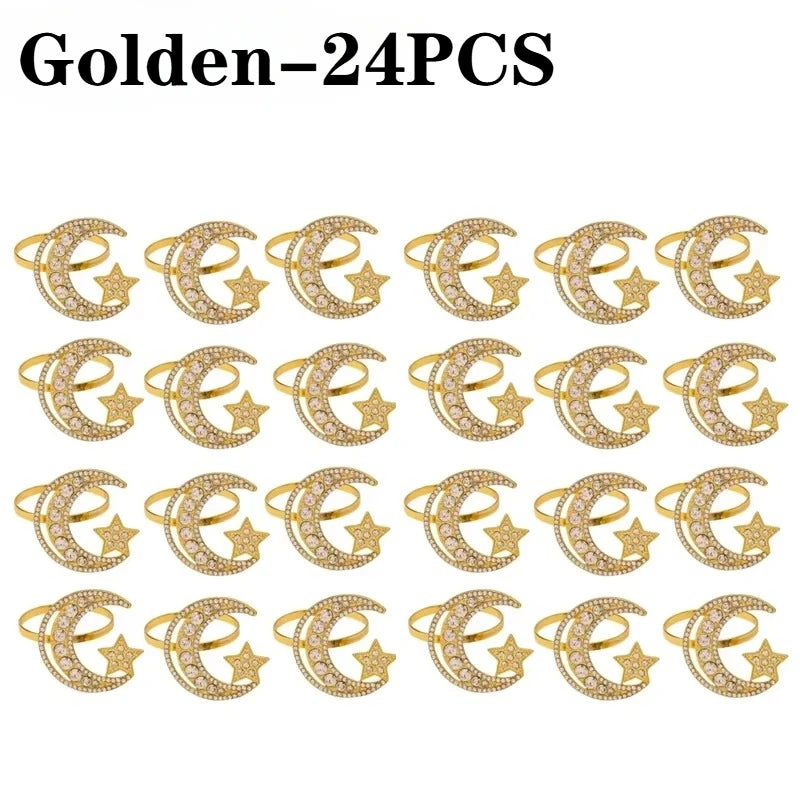 Gold Star Moon Napkin Rings Set | Ramadan Eid Holiday Tableware
