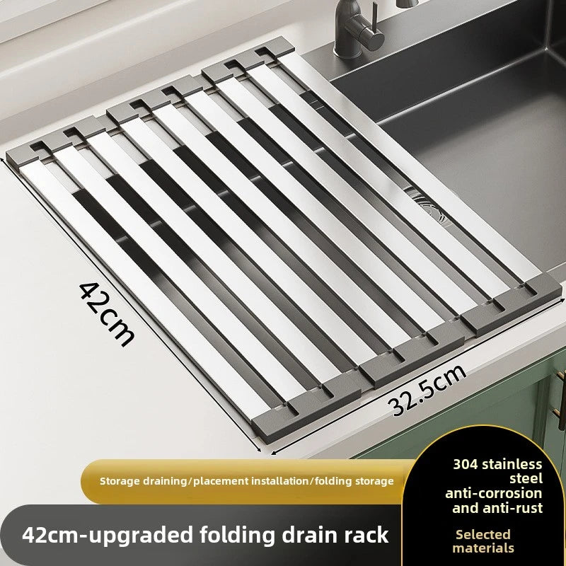42X32.5cm Stainless Steel Collapsible Telescoping Sink Drain Rack for Chopsticks Dish Organizer Basket Kitchen Sink Storage Rack Peaceful Pleasures Health and Wellness 42X32.5cm