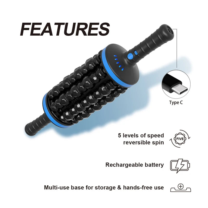 NEW Cordless Roller Body Massage Rechargeable Vibrators 360 Rolling Percussive Massager Muscle Relaxation Back Foot Leg Relaxer Peaceful Pleasures Health and Wellness