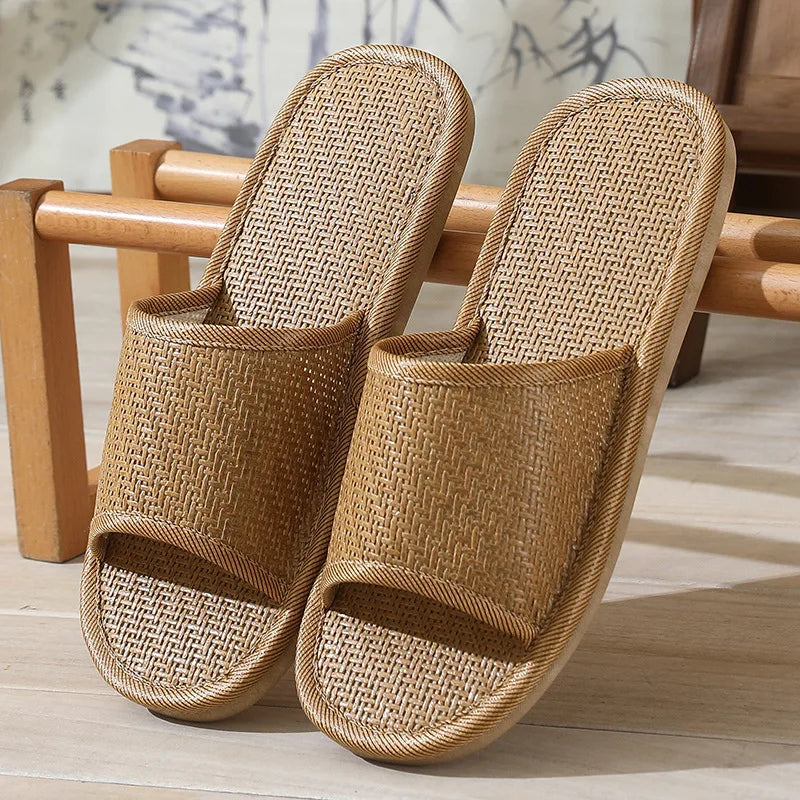 Women's Woven Rattan Flat Sandals – Lightweight Home Slippers