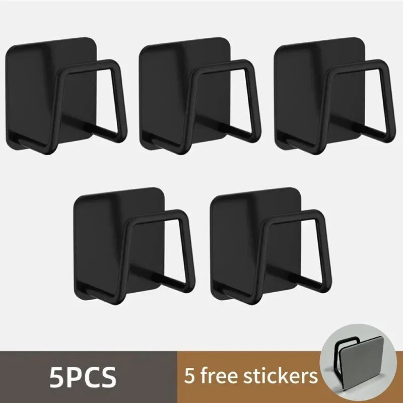 Household Basin Storage Rack Sponge Rack Bathroom and Toilet Storage Hook Non Perforated Wall Mounted Basin Artifact Practical Peaceful Pleasures Health and Wellness 5PCS-black