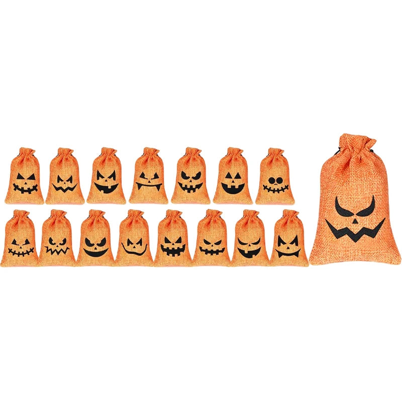 16-Pack Halloween Pumpkin Burlap Drawstring Candy Bags Halloween Party Bags Peaceful Pleasures Health and Wellness B 10x14cm 16pcs