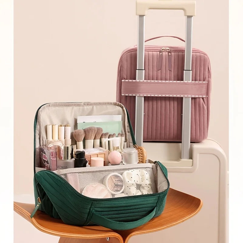Large Vertical Travel Makeup Bag & Brush Organizer for Women