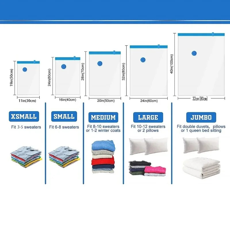 Vacuum Storage Bags for Clothes, Comforters & Bedding | 5 Sizes