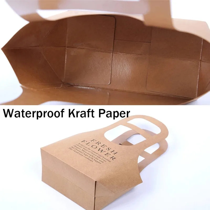 Kraft Paper Flower Bags Waterproof Foldable with Handle | 10–40 Pcs