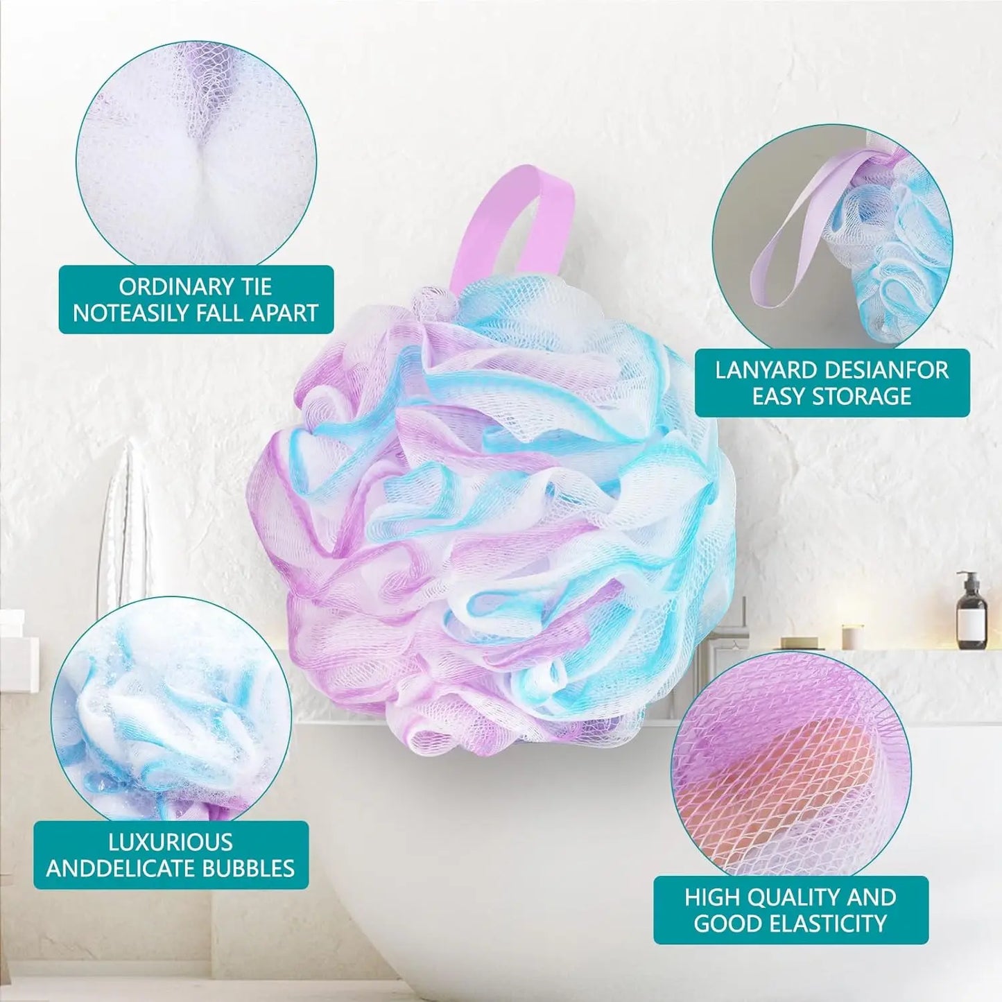 4-Pack Large 75g Loofah Bath Sponges – Exfoliating Body Scrubber