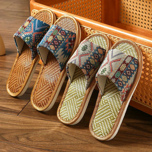 Men's Bamboo Woven Rattan Indoor Slippers | Cooling Summer Slides Indoor Slippers Peaceful Pleasures Health and Wellness