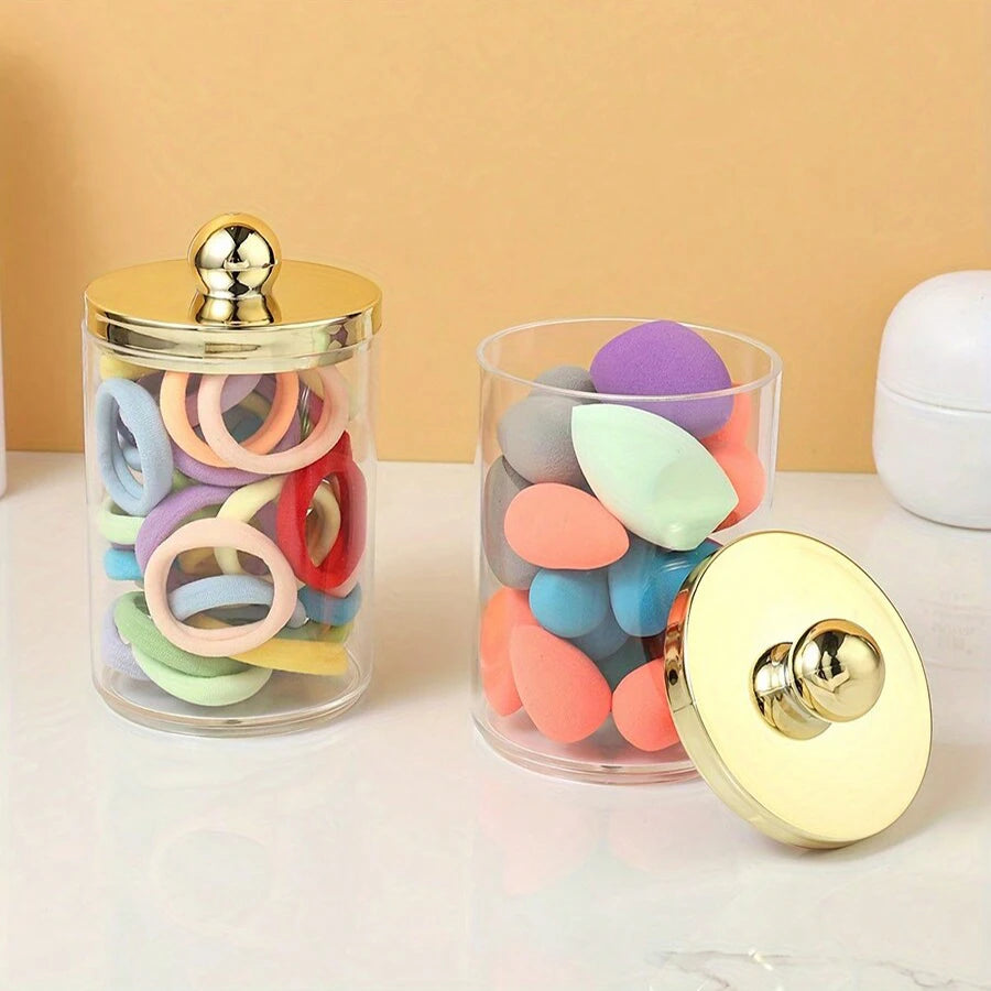 Acrylic Round Q-tip Holder & Cotton Ball Dispenser – Bathroom Organizer Jars (1, 2, or 3 Pcs)