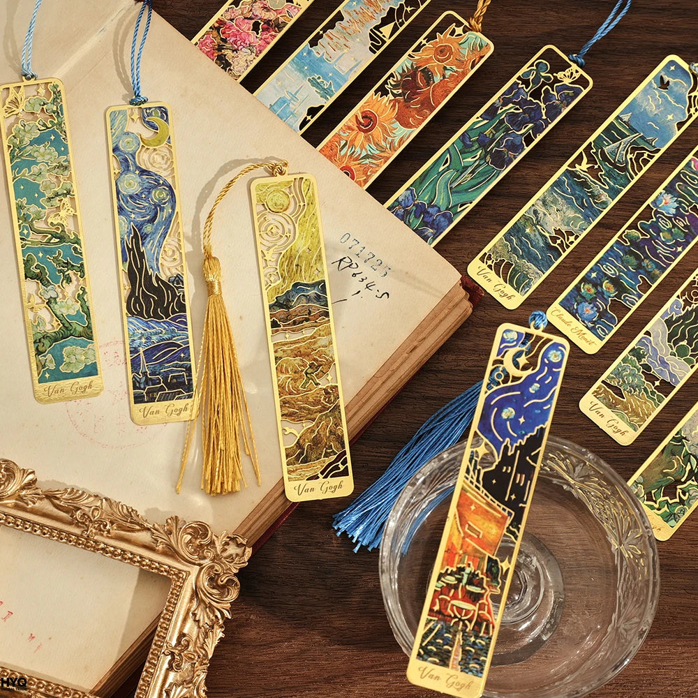 Vintage Painting Metal Bookmark Hollow Long Tassel Students Reading