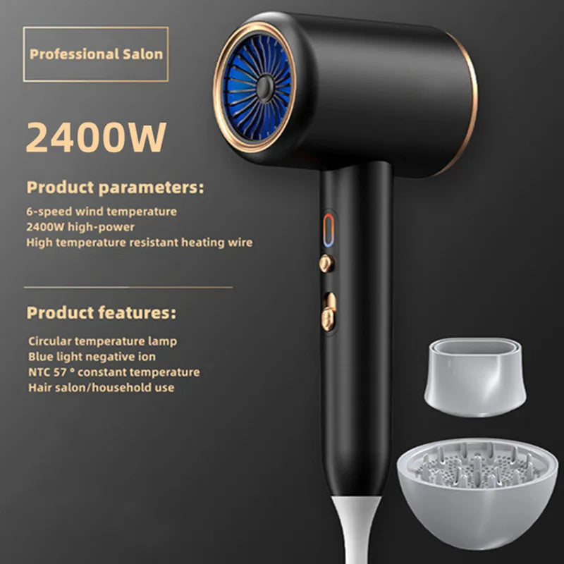 New High-Speed Hair Dryer 2400w High-Power Fast Drying Blue Light Negative Ion Silent Hair Dryer For Home Hair Salon Peaceful Pleasures Health and Wellness B US