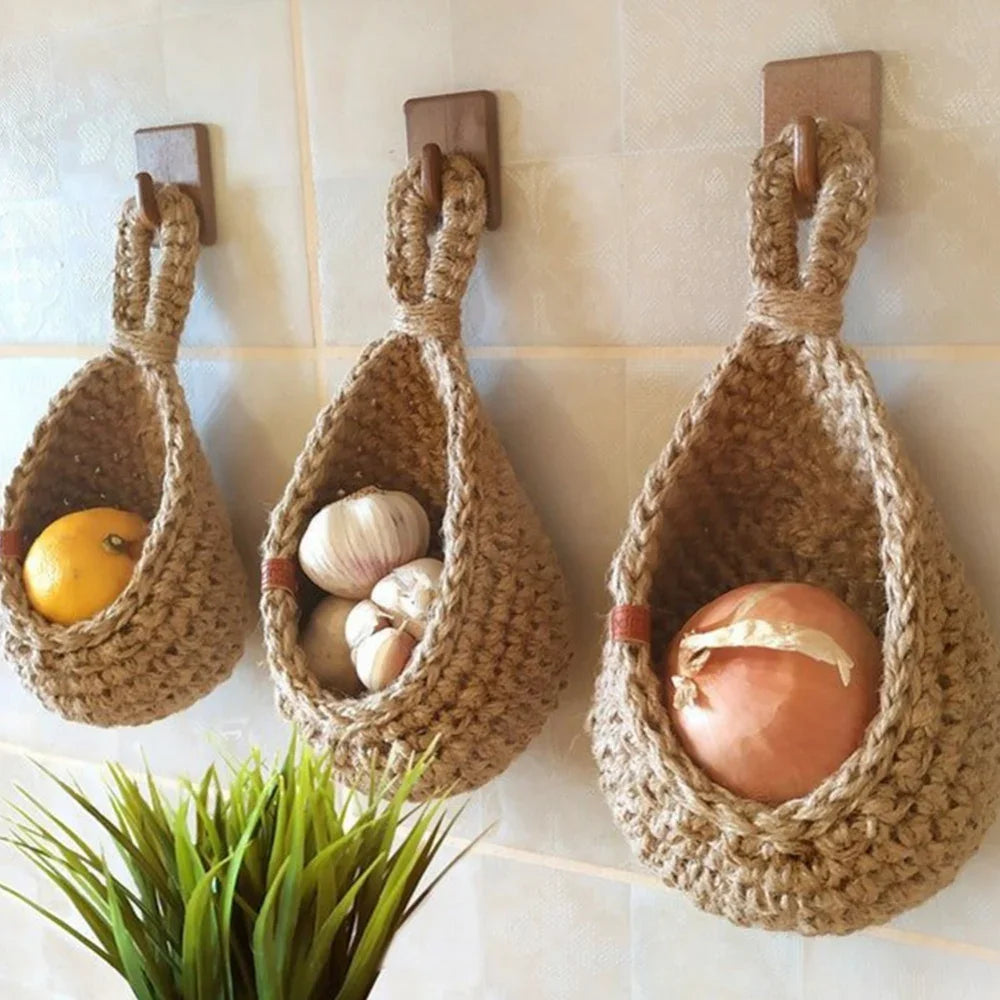 Fruit Vegetable Basket XS-2XL Handwoven Wall Hanging Teardrop Plant Basket Kitchen Table Wall Hanging Storage Basket Container Peaceful Pleasures Health and Wellness