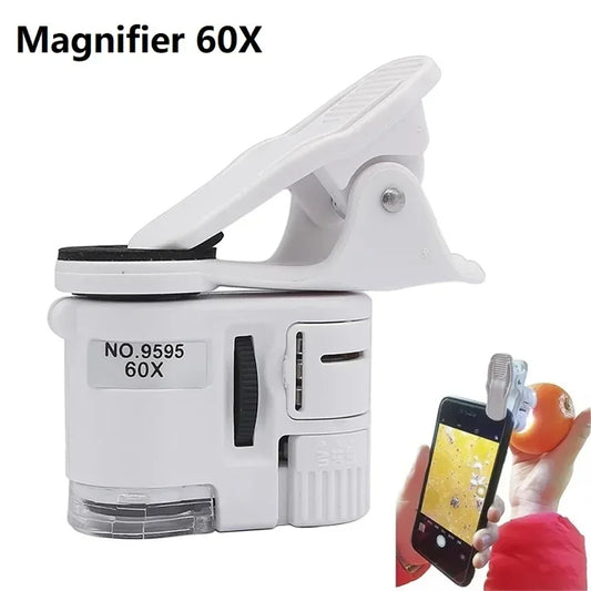 60X UV LED Dual Light Pocket Microscope Magnifying Glass Adjustable Focus with Cell Phone Clip for Jewelry Repair Peaceful Pleasures Health and Wellness black 60X