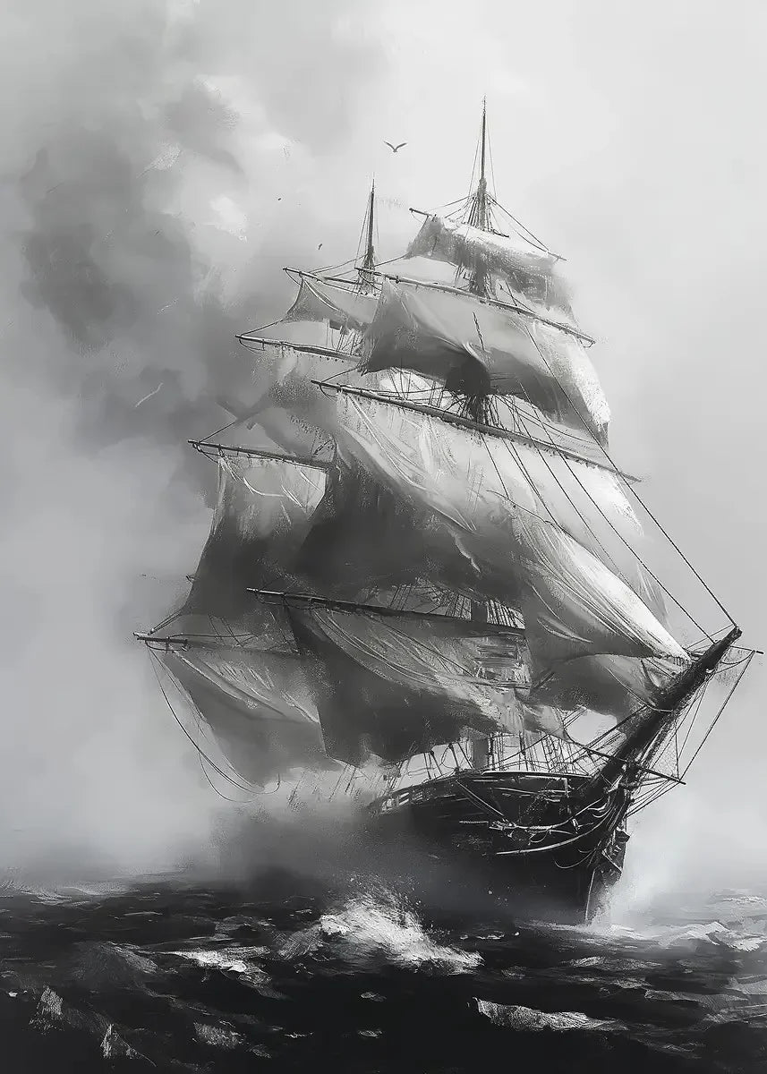 Pirate Ship Sailboat Sailing Ocean Moon Canvas Painting Poster Wall Picture Print for Living Room Home Decor Peaceful Pleasures Health and Wellness P9 50x70cm Unframed