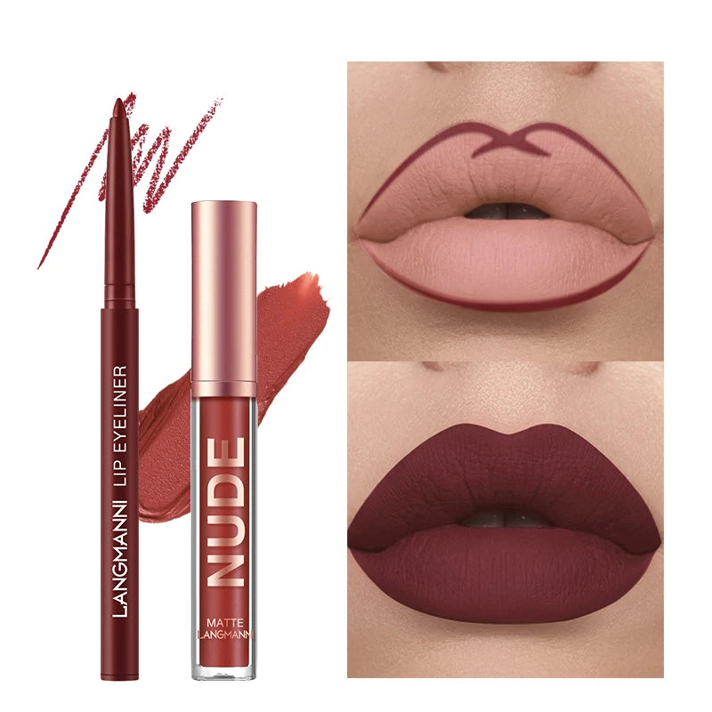 12 Piece Lip Liner and Lip Gloss Set Non-Sticky Matte Lip Liner Lip Gloss Set Moisturizing glossy, long-lasting non-removal Gift Peaceful Pleasures Health and Wellness