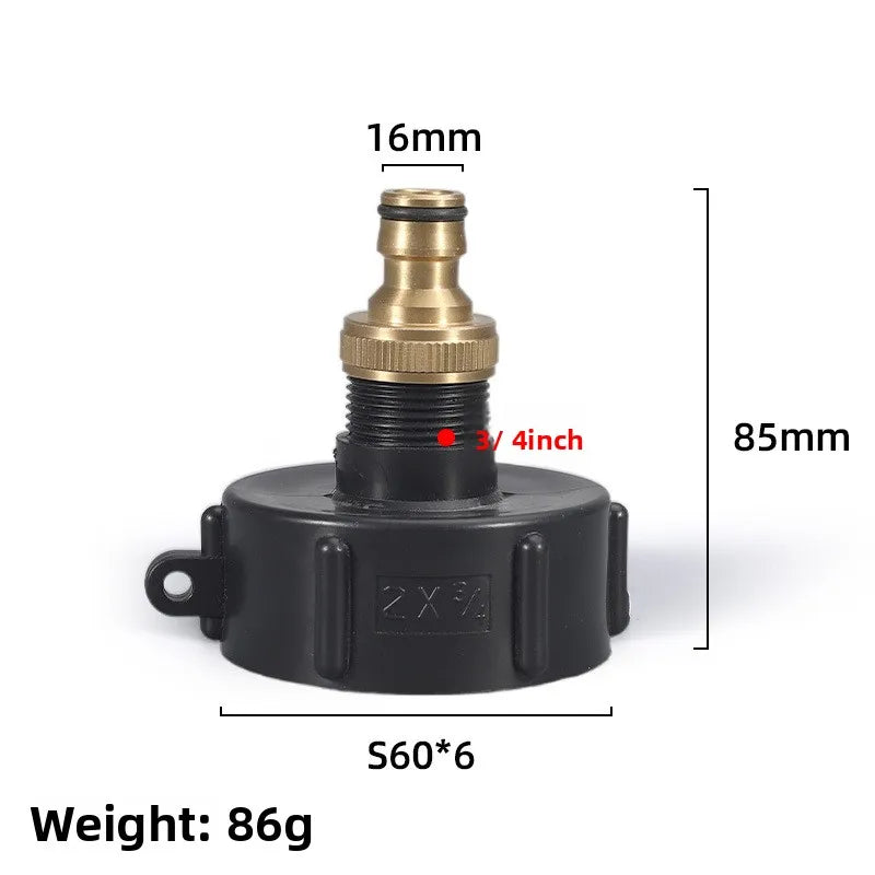 IBC Tank Adapter S60x6 to 1/2" & 3/4" Male Female Spout