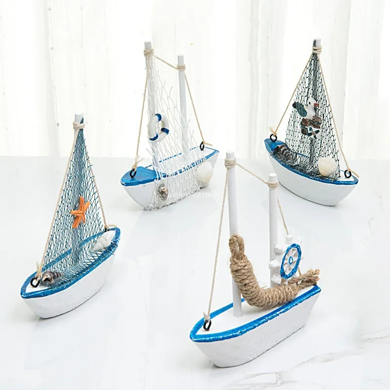 14CM Sailboat Model Wooden Sailing Boat Home Decoration Beach Nautical Design Navy Creative Sculpture Boat Model Crafts Nordic Peaceful Pleasures Health and Wellness