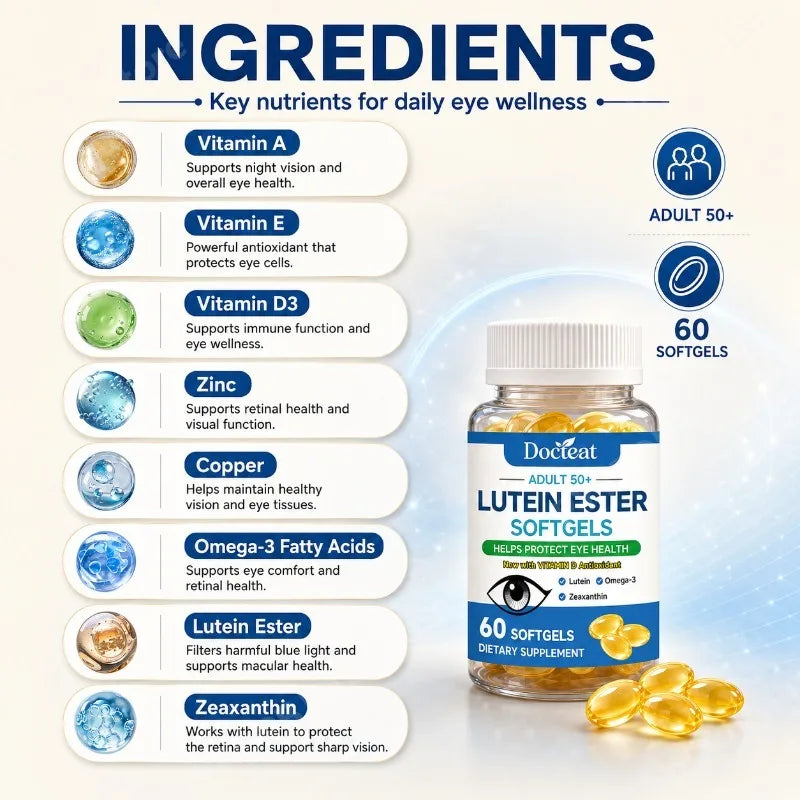 Lutein Ester Softgels 50+ | Zeaxanthin Omega-3 Vitamin D3 60ct