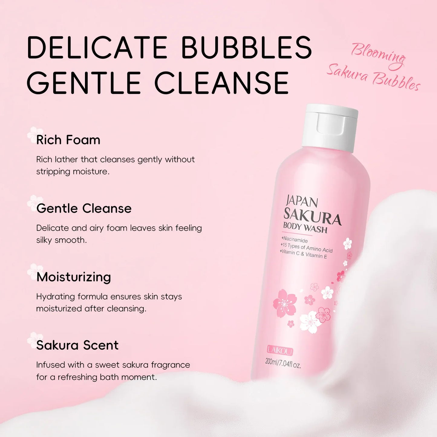 LAIKOU Sakura Shower Gel – Moisturizing Cherry Blossom Body Wash