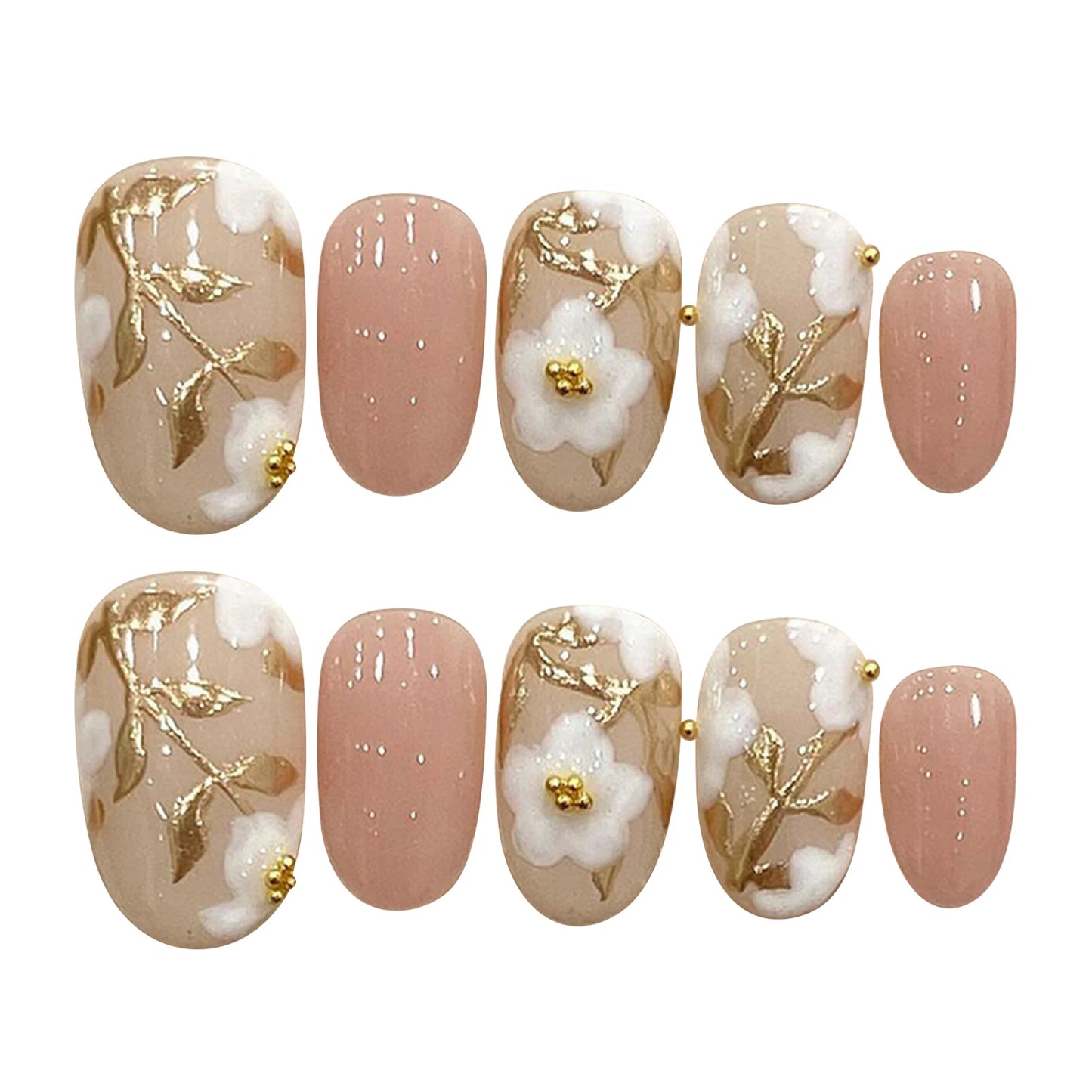 Handmade Press on Nails with White Flowers Glossy Pink Short Round False Nails Sweet Nude Pink Fake Nail Patches Women Wearable Peaceful Pleasures Health and Wellness