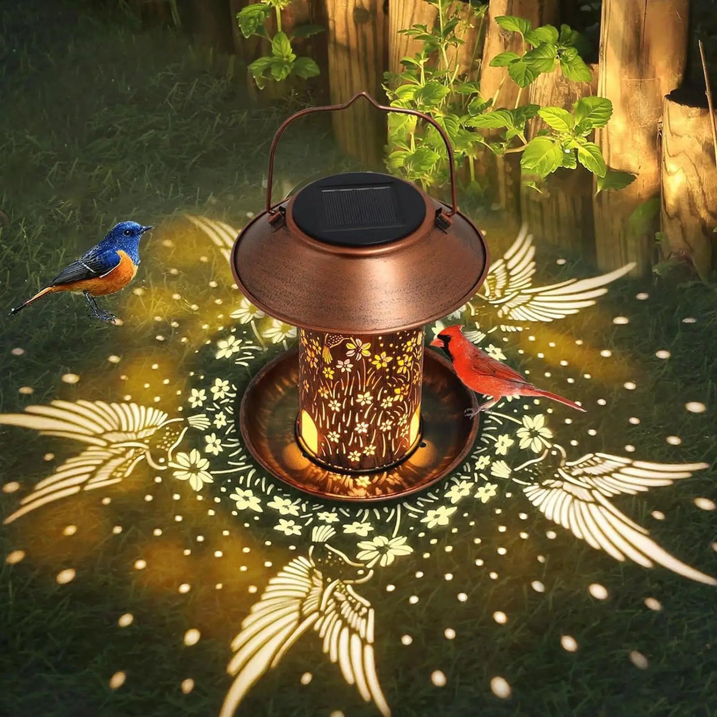 Solar Powered Bird Feeder Lantern | Waterproof Metal Garden Light Solar Bird Feeder Peaceful Pleasures Health and Wellness