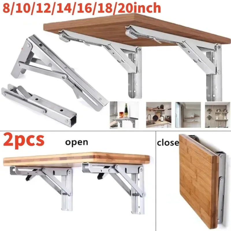 2PCS Folding Wall Shelf Brackets – Stainless Steel Right Angle
