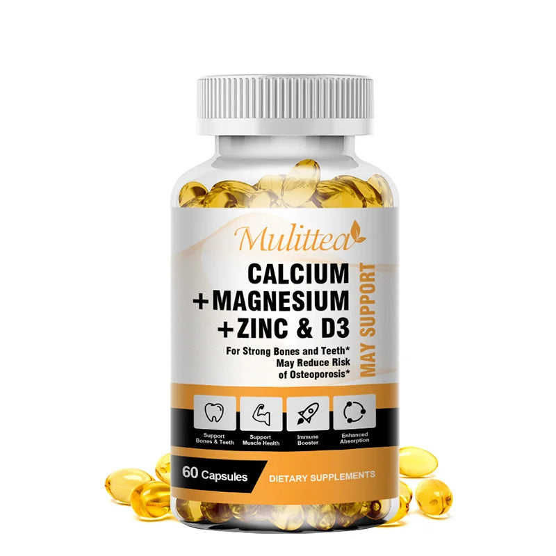 Mulittea Calcium Magnesium Zinc + Vitamin D3 Capsules – Bone & Immune Dietary Supplements Peaceful Pleasures Health and Wellness 60pcs United States