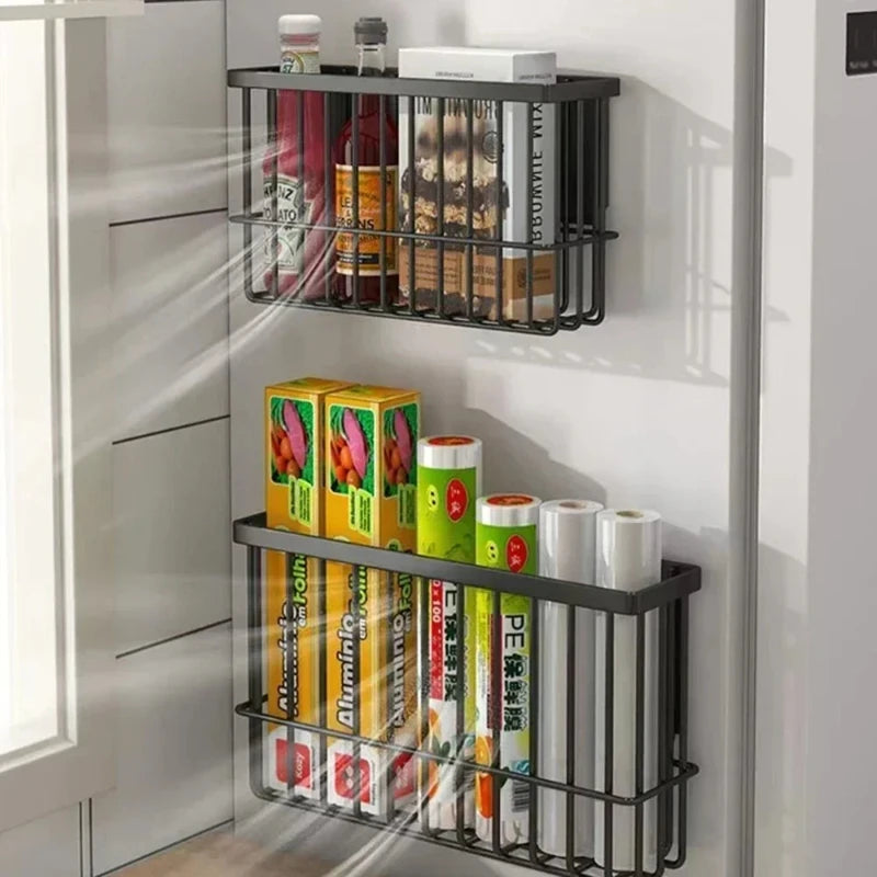 Magnetic Kitchen Storage Rack – Punch-Free Spice & Fridge Shelf