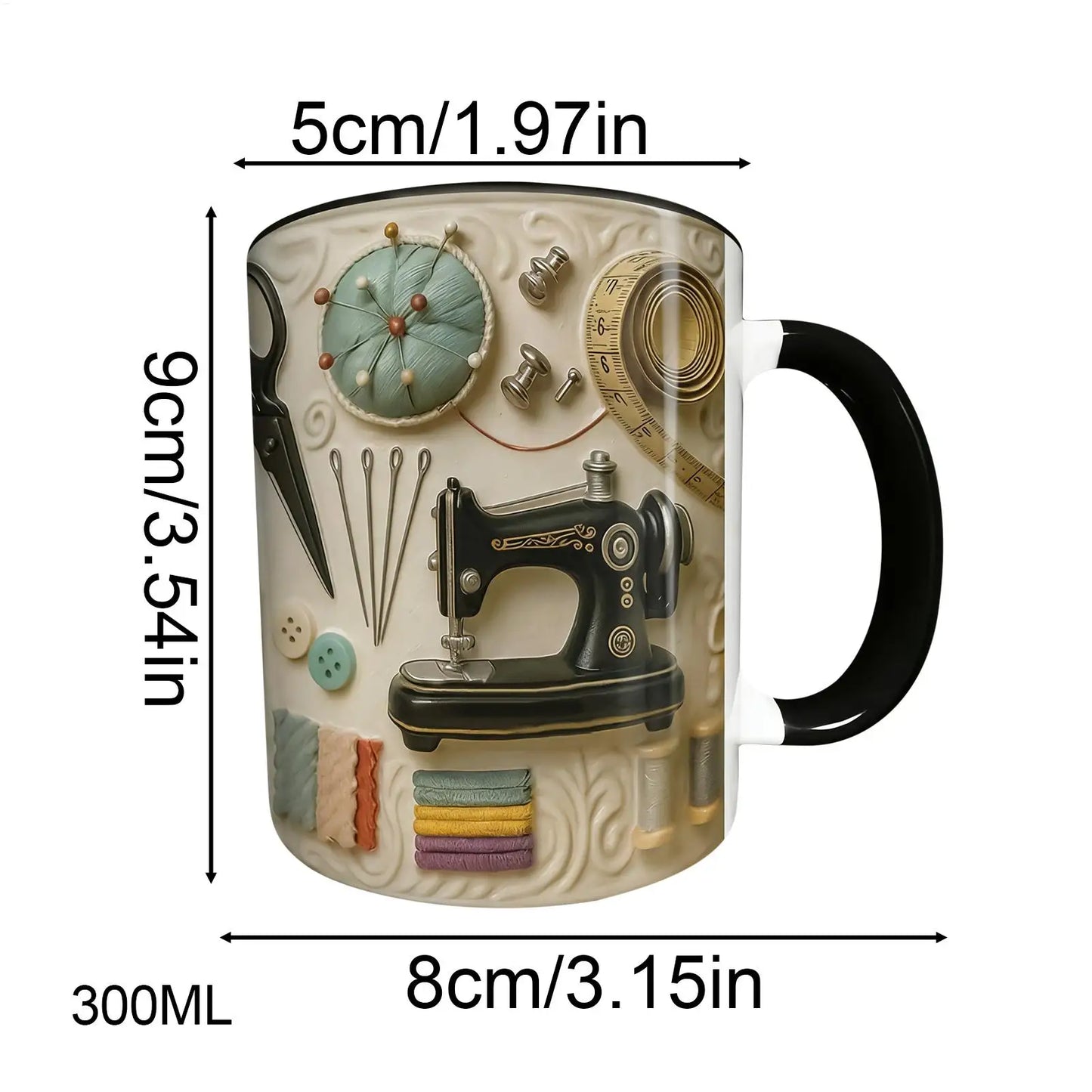 Sewing-Themed Ceramic Coffee Mug 300ml | Tea & Cocoa Cup