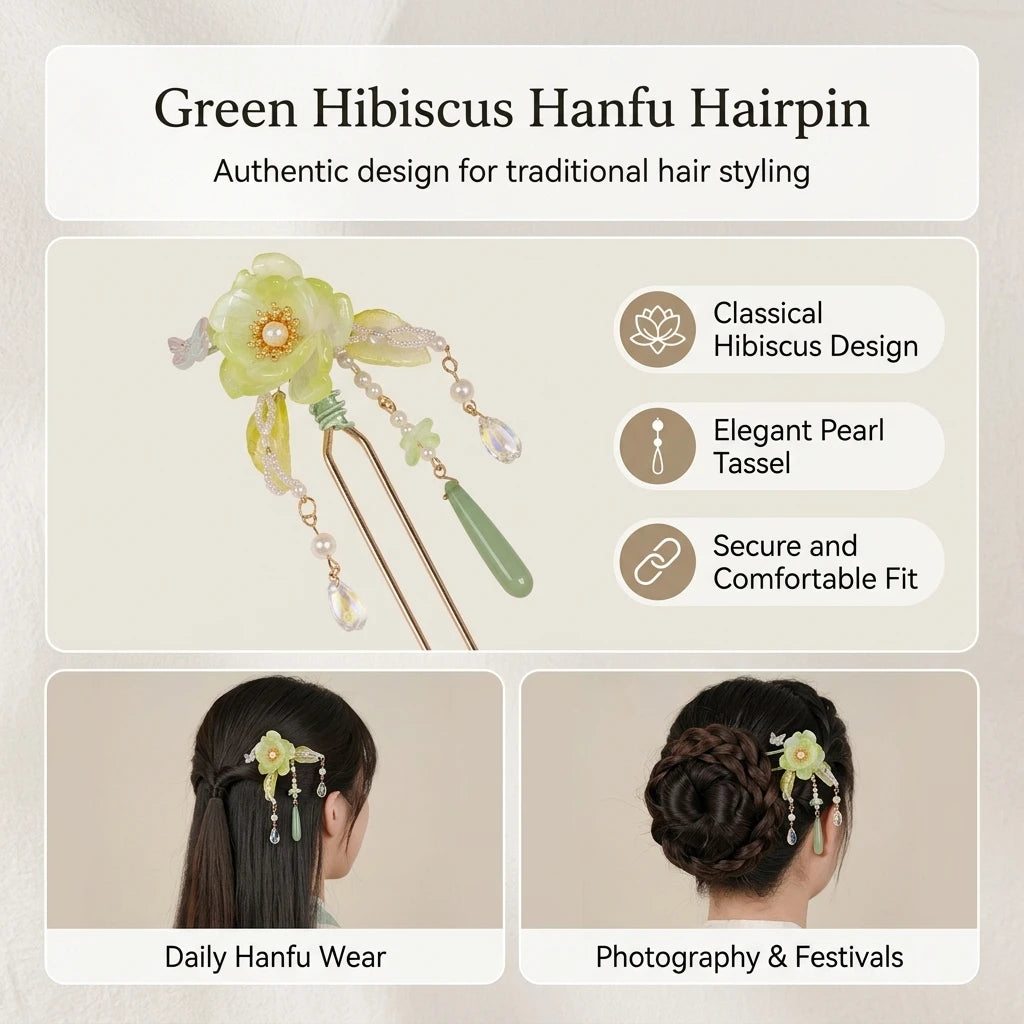 Green Classical Hairpin For Hanfu Alloy Tassel Design Peaceful Pleasures Health and Wellness