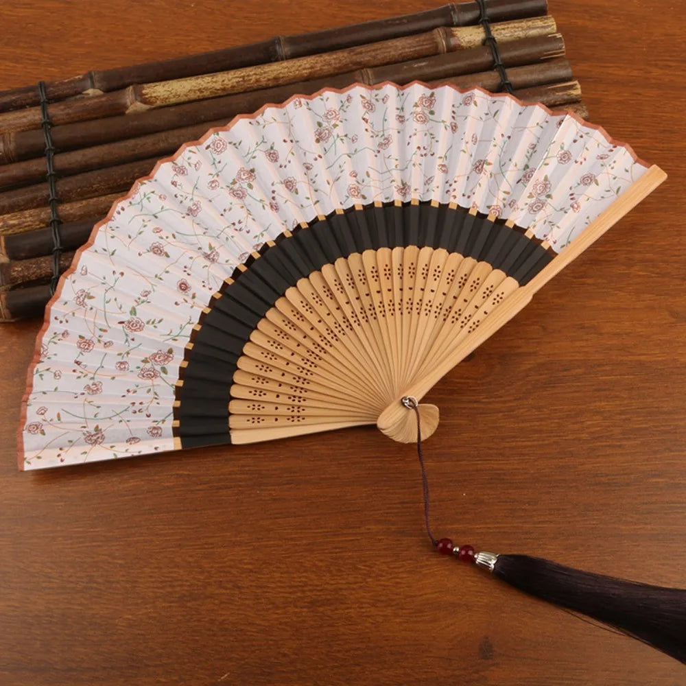 Classical Chinese Folding Fan – Bamboo Tassel Dance Accessory