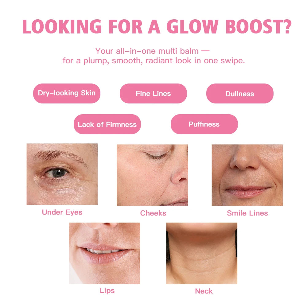 PDRN Pink Collagen Volume Multi Balm Deep Hydration Moisturization Brighten Skin Plump Smooth Radiant Portable Collagen Stick Peaceful Pleasures Health and Wellness