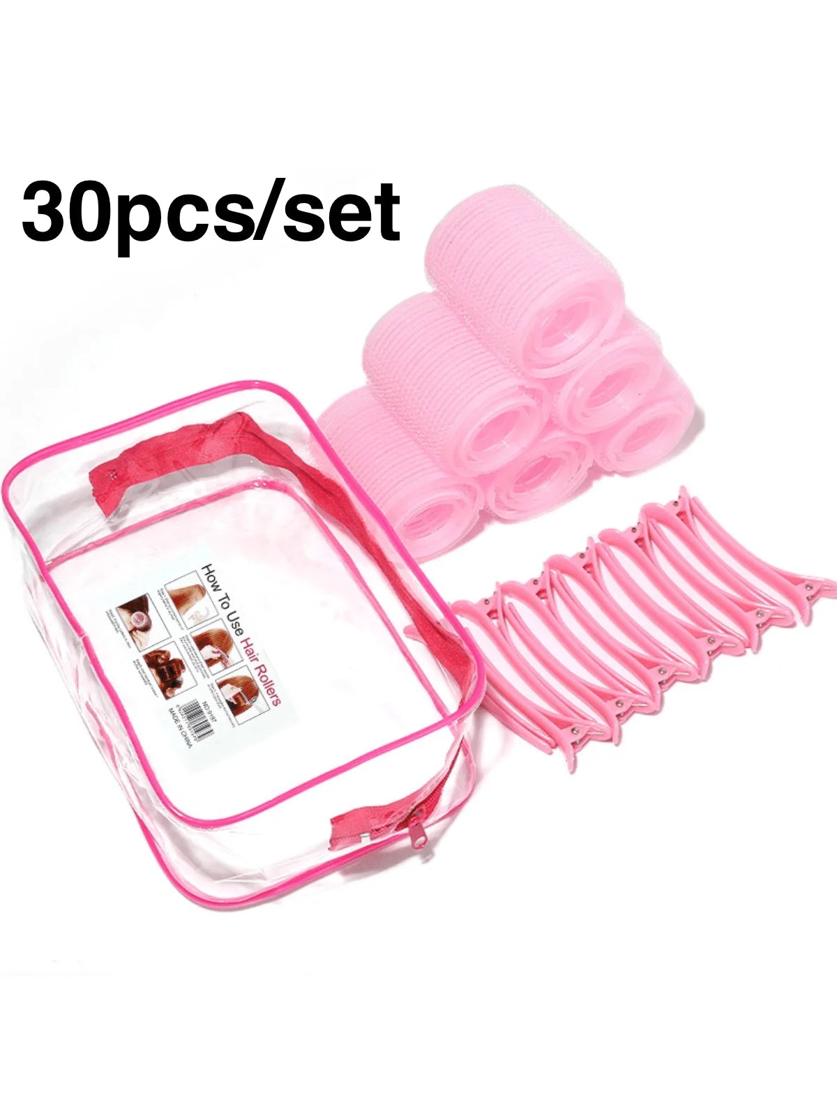 30pcs/set Self Grip Heatless Hair Curling Roller Hair Curlers DIY Hair Styling Accessories For Women Peaceful Pleasures Health and Wellness Pink