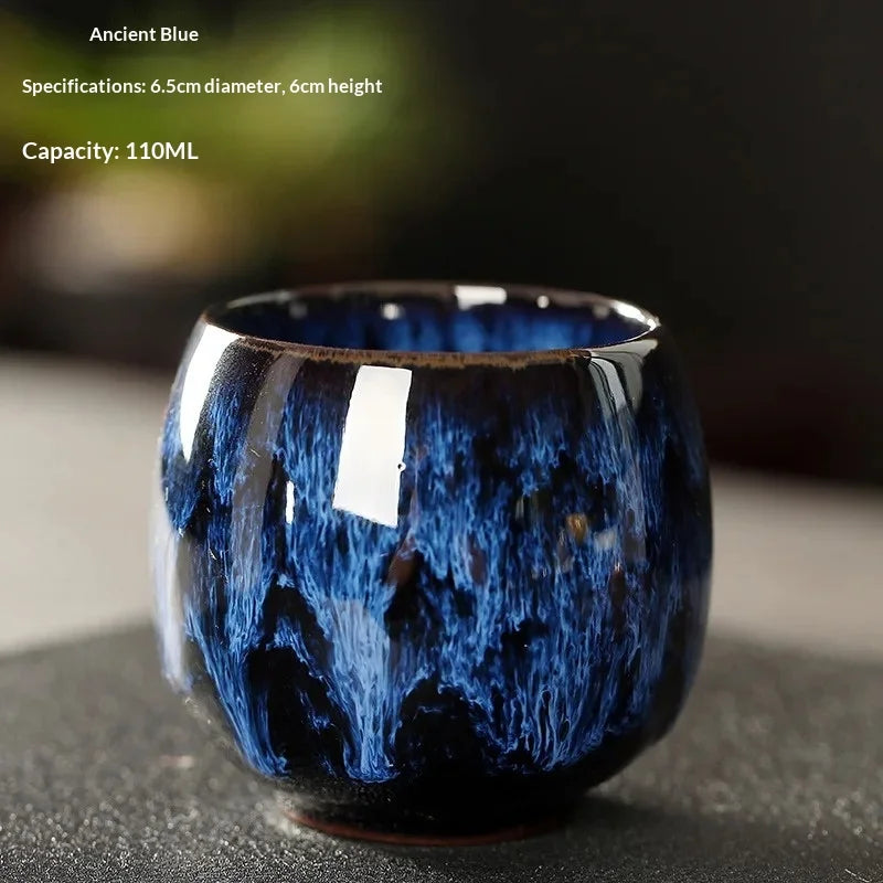 New Ceramic Kung Fu Tea Set with Kiln Transformation, Single Cup Tianmu Glaze, Main Tea Tasting Cup, Egg Shaped Small Tea Bowl Peaceful Pleasures Health and Wellness