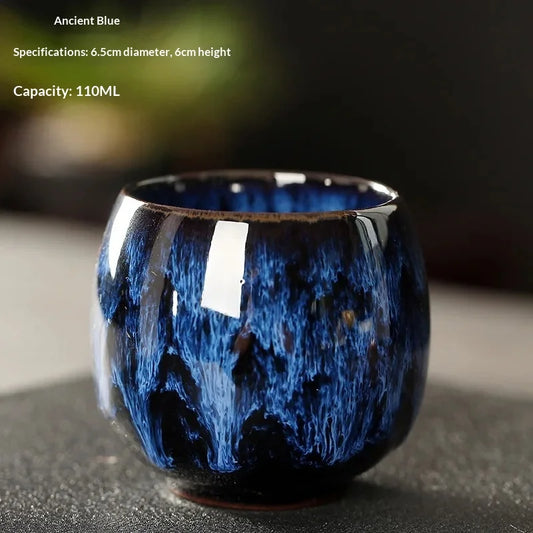 New Ceramic Kung Fu Tea Set with Kiln Transformation, Single Cup Tianmu Glaze, Main Tea Tasting Cup, Egg Shaped Small Tea Bowl Peaceful Pleasures Health and Wellness