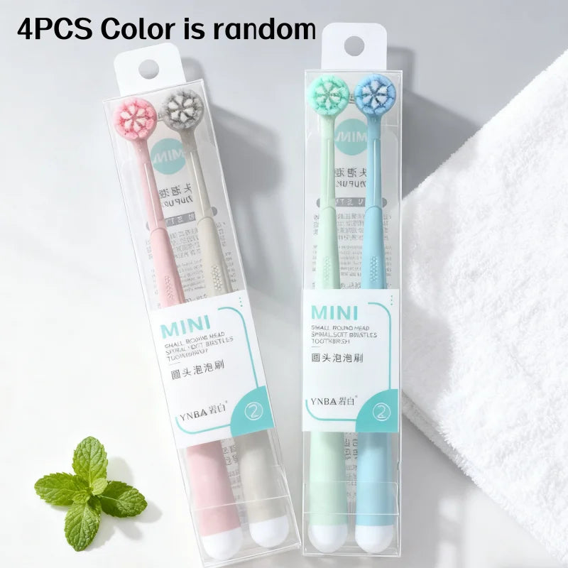 4Pcs Random Color Round Bubble Head Creative Personality Toothbrush Household Couple Family Pack High-Value Cleaning Gum Protection Tooth Care High-End Toothbrush Best Gift for Thanksgiving New Year Birthday Gift Peaceful Pleasures Health and Wellness 4Pcs