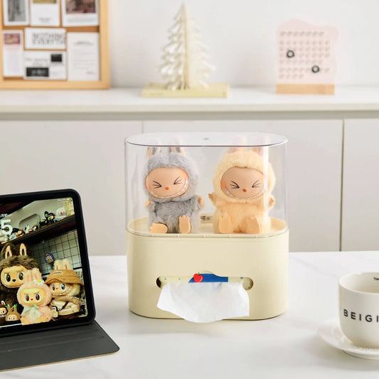 Collectible Figure Tissue Box - Clear Dustproof Display Case for Vinyl Toys with Creative Desktop Design Box Storage Peaceful Pleasures Health and Wellness