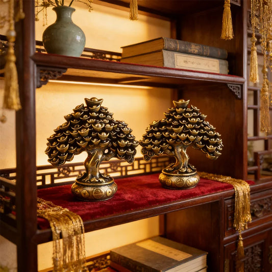 Feng Shui Brass Money Tree Sculpture | Prosperity Home Decor Brass Decorative Sculpture Peaceful Pleasures Health and Wellness