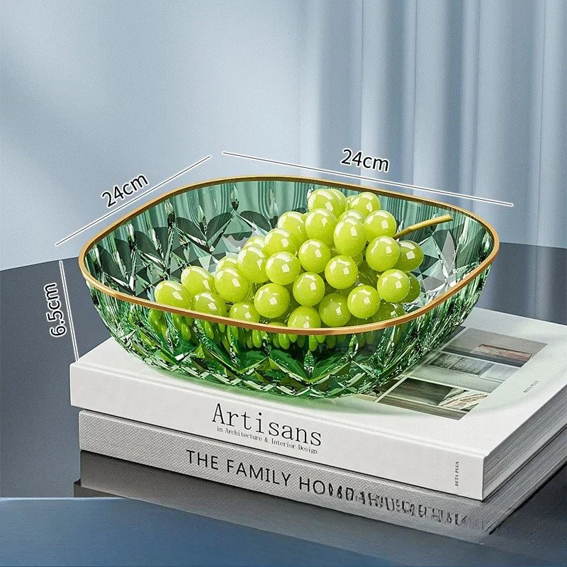 New Household Fruit Bowl Salad Dessert Biscuit Plate Plastic Square Transparent Tray Golden Edge Snack Plates Tableware Peaceful Pleasures Health and Wellness Phnom Penh Green