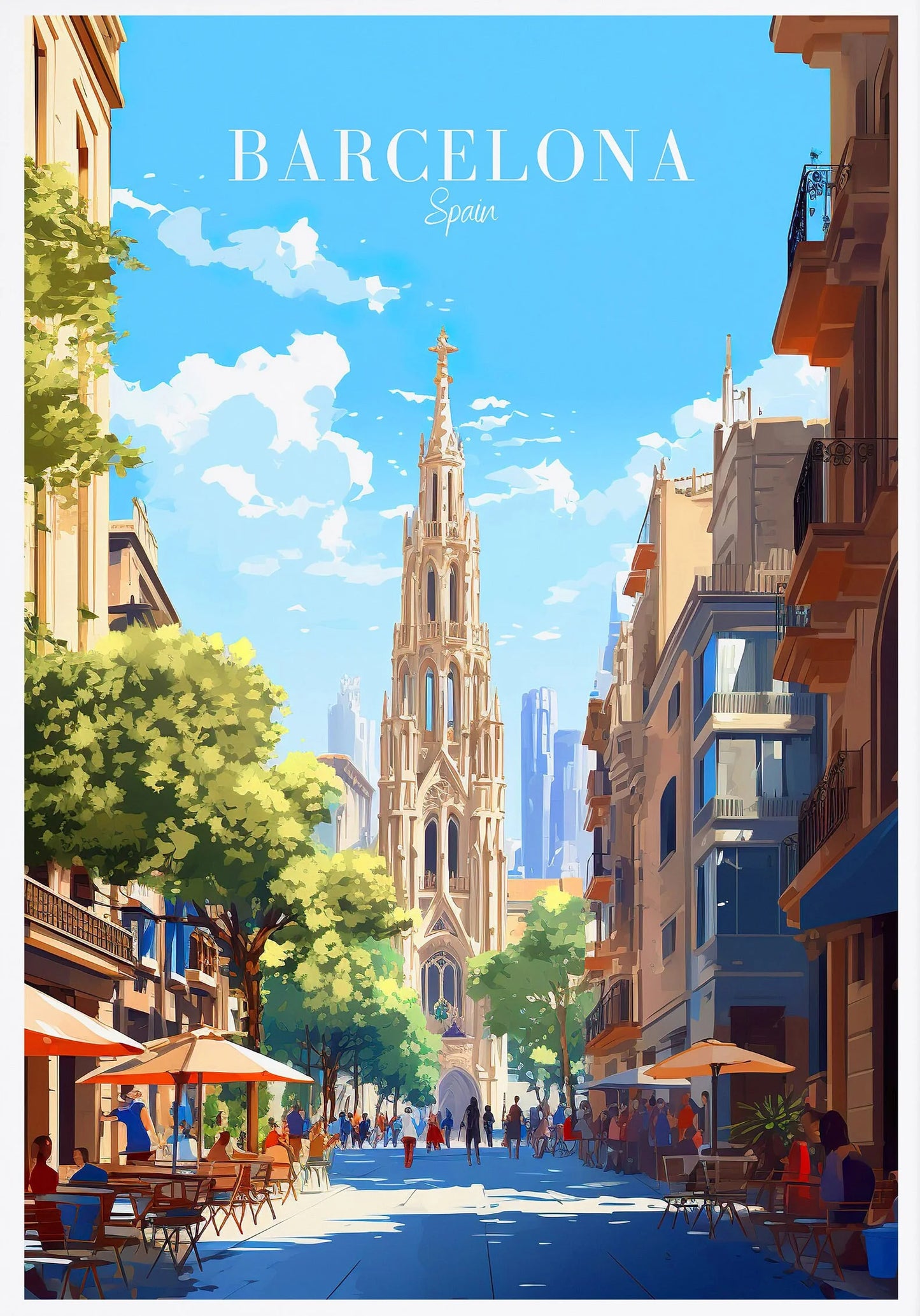 Spain Travel Poster Canvas Print | Barcelona Madrid Granada Wall Art