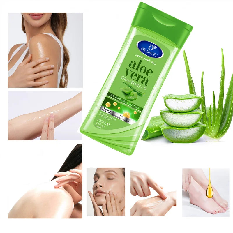 2pcs 200ml DR.DAVEY Aloe Vera Glow Body Oil Body Skin Care Oil Moisturizing Hydrating Care Suitable for All Seasons Body Face Peaceful Pleasures Health and Wellness