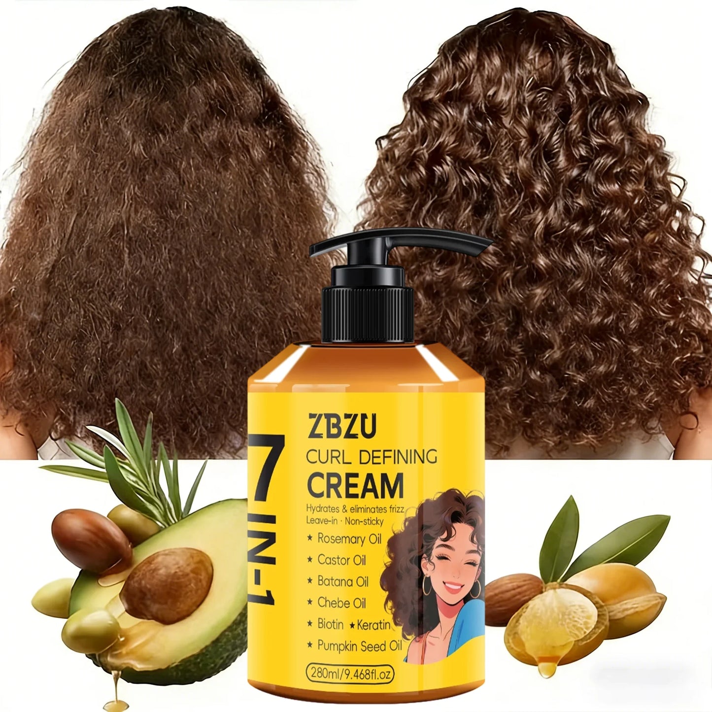 7-in-1 Argan Oil Curl Defining Cream for Wavy & Curly Hair
