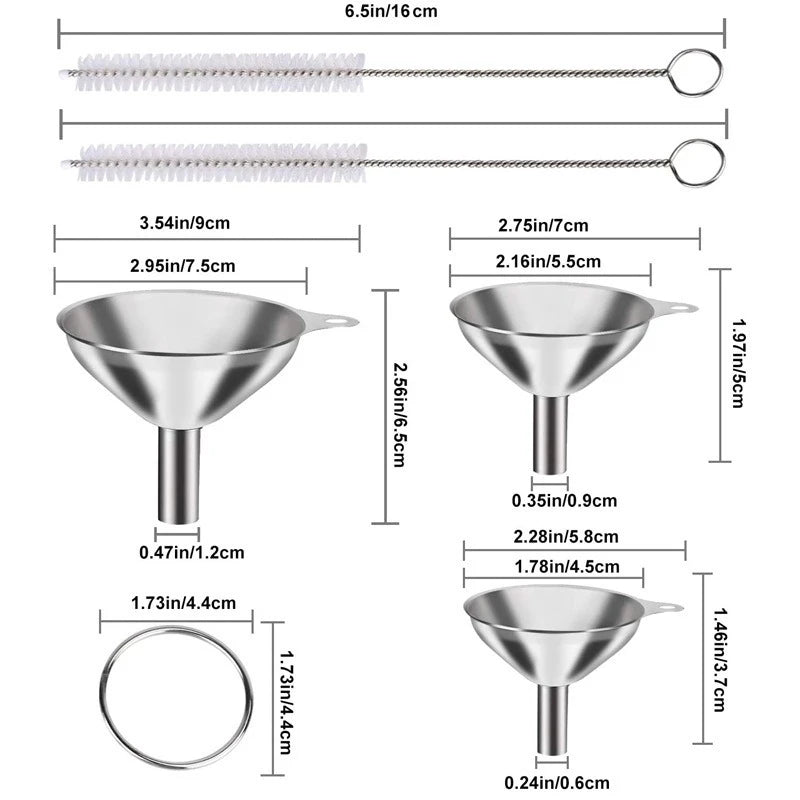 Stainless Steel Kitchen Funnel Set – 3 Sizes for Bottles, Essential Oils & Spices