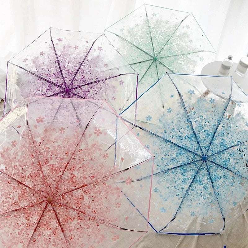 Cherry Blossom Transparent Folding Umbrella | 3-Fold Clear