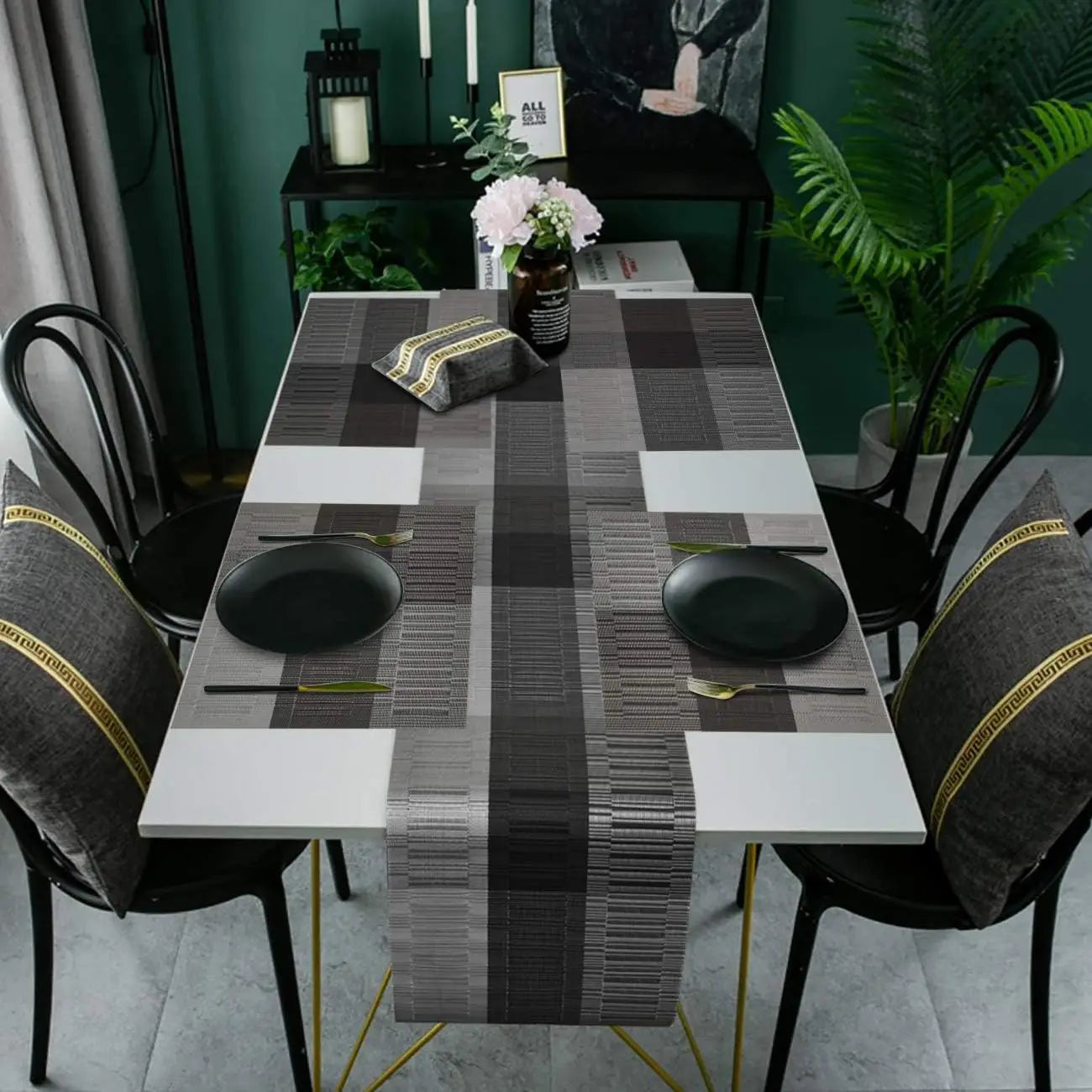 PVC Placemats Set Washable Dining Table Mats Set Tear-proof Heat Resistant 6 x Place Mats 6 x Coasters and 1 x Table Runner Peaceful Pleasures Health and Wellness