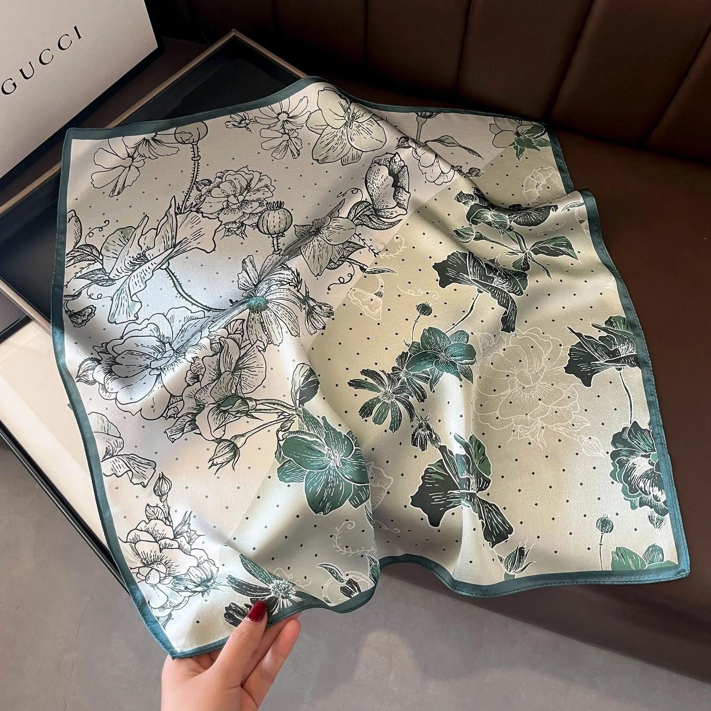 100% Mulberry Silk Lotus Floral Scarf – Women's Versatile Accessory