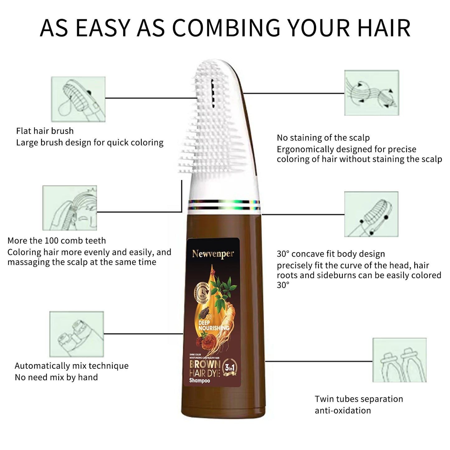2 Pcs Unisex Hair Dye Shampoo with Hair Brush Peaceful Pleasures Health and Wellness