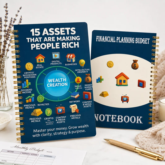 15 Assets That Making People Rich Financial Planner Notebook A5 Peaceful Pleasures Health and Wellness Dark blue A5