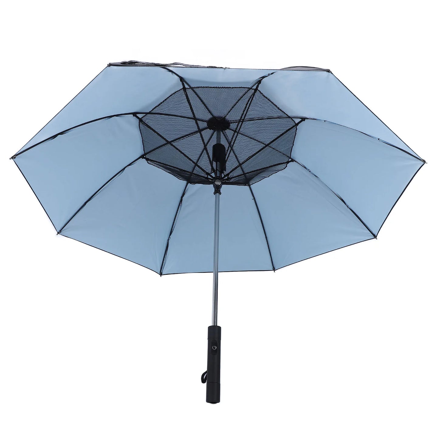 Sun Umbrella Sun Umbrella with Misting Fan Multi Functional Cooling Fan UV Sun Umbrella for Hot Sun Umbrella with Fan Peaceful Pleasures Health and Wellness Blue