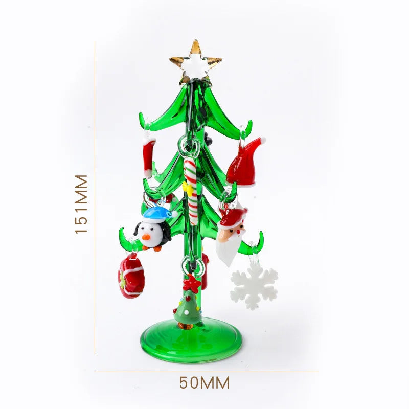 Glass Crystals Christmas Tree Figurine Statue Table Ornaments Christmas Tree Miniature Mini Handmade Crystals Ornaments decor Peaceful Pleasures Health and Wellness SD00995